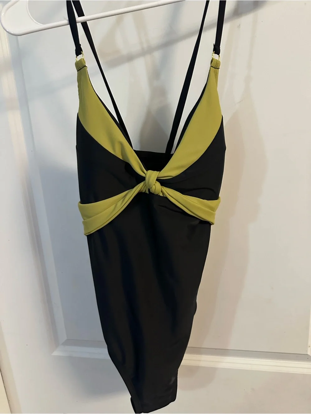 Black & Olive Twist-Front One-Piece Swimsuit
